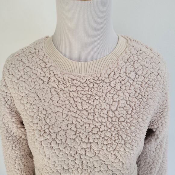 PrAna Polar Escape Sweatshirt Cropped Teddy Bear Cream Reversible Women Small - Picture 5 of 13